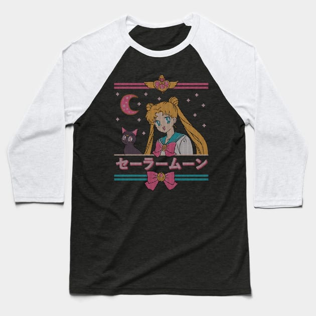 Moon and the Cat // Cute Anime Ugly Christmas Sweater Manga Shojo Cute Kawaii Baseball T-Shirt by leepianti